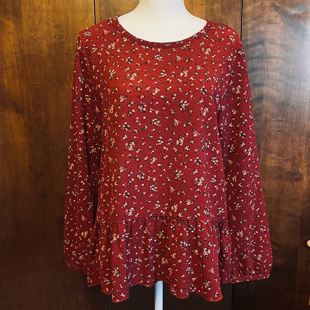 Orange Creek Flory Burgundy Floral Blouse